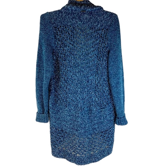 Women’s Eddie Bauer Two Tone Knot Blue Open Front Cardigan- Sz- M - Picture 6 of 10